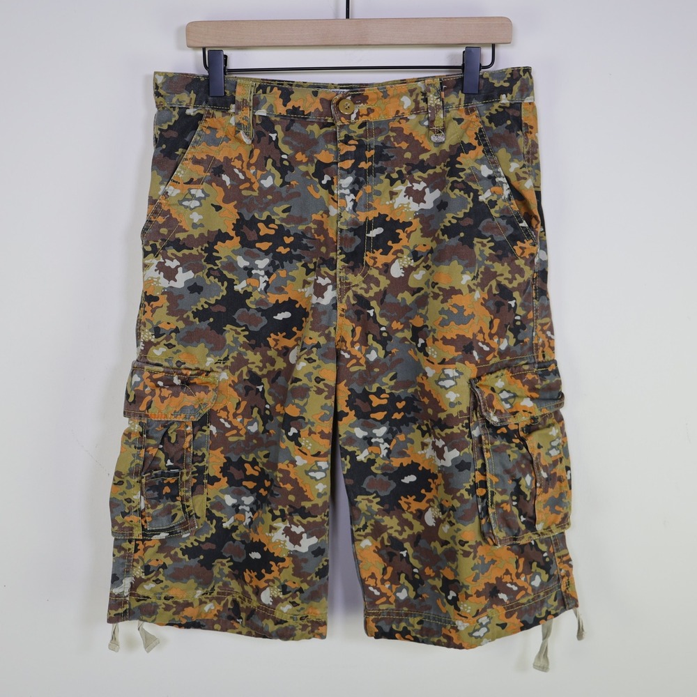 Raw Blue Camo Cargo Shorts Size 32 Streetwear Flecktarn Multi Pocket Cotton